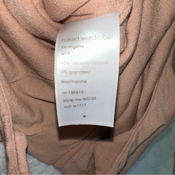 NAKED WARDROBE Deep V Long Sleeve Coco Nude Brown Bodysuit Bodycon Basics Small - Picture 6 of 9